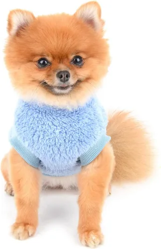 Vista 3 de SMALLLEE_LUCKY_STORE Suéter de forro polar Sherpa para mascotas, suéter de cuello alto con anillo en D, sudadera suave para perros pequeños, gatos