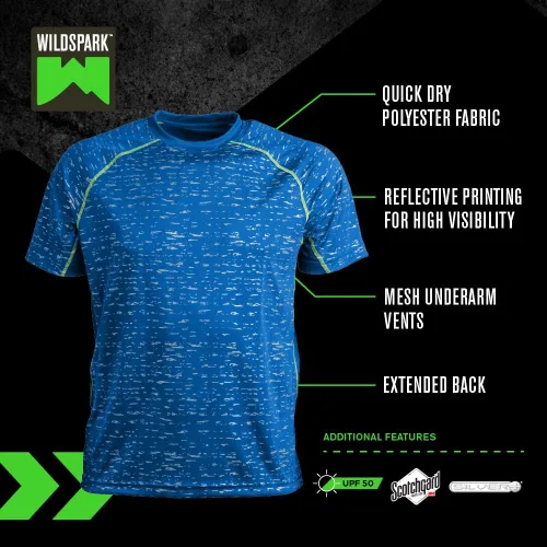 Vista 2 de WILDSPARK Camiseta reflectante de rendimiento para hombre, camiseta de alta visibilidad para hombre, manga corta, protección solar UPF 50+
