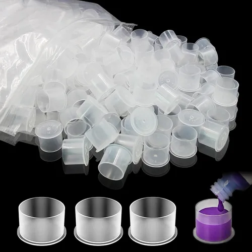 Vista 8 de 300 tapas de tinta para tatuaje, 300 tapas de tinta mezcladas, vasos desechables de tinta para tatuajes con base, 100 pequeños, 100 medios, 100