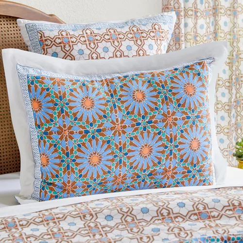 Vista 8 de Saffron Marigold Funda de almohada azul floral helechos del bosque de algodón de calidad, comercio justo, ropa de cama bohemio, estilo de cocina