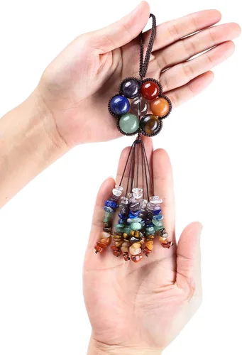 Vista 4 de MANIFO Adorno colgante de flores de cristal curativo de 7 chakras, alambre de cuarzo con piedras preciosas de pared, hogar, oficina, ventanas