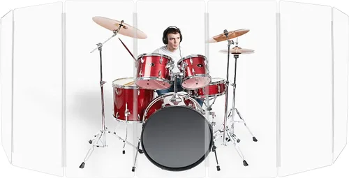 Vista 18 de PENNZONI Drum Shield de 5 pies con bisagras de plástico, viene con 3 paneles para tambor y bisagras de plástico, paneles de acrílico transparente