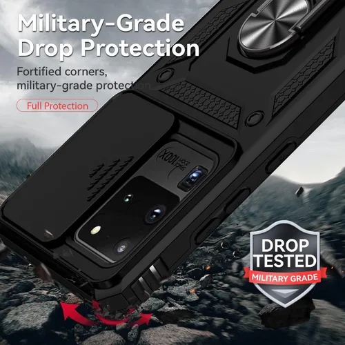 Vista 5 de Funda para Samsung Galaxy S20 Ultra con cubierta para lente de cámara, protector de pantalla HD, resistente a caídas de grado militar, soporte