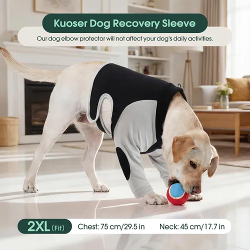 Vista 7 de Kuoser Traje de recuperación de cirugía para perros para piernas delanteras, camisa de manga larga para perro con protector de codo, rodillera