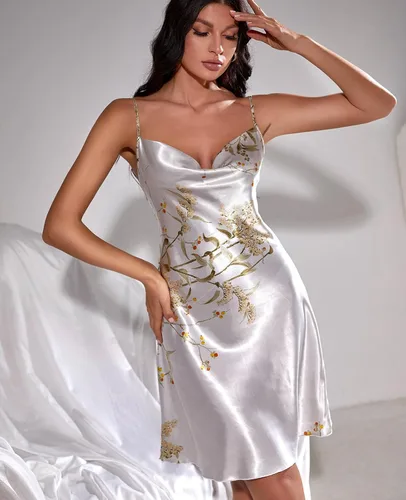 Vista 3 de Nanxson Camisón de satén para mujer, vestido de seda sexy, lencería corta, ropa de dormir con correa ajustable