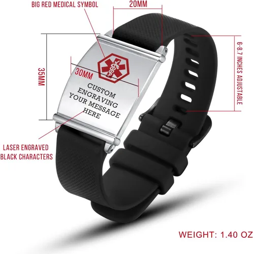 Vista 6 de LinnaLove Pulsera de alerta médica personalizada para hombres y mujeres, pulseras deportivas de acero inoxidable para identificación médica