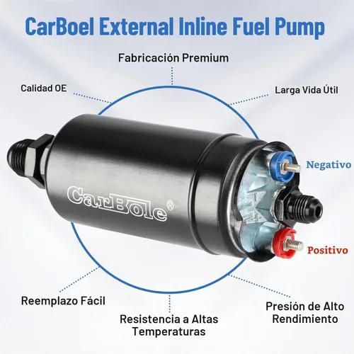 Vista 2 de CarBole Bomba de combustible universal eléctrica externa en línea, 12V 300LPH de alto flujo, con abrazadera de montaje