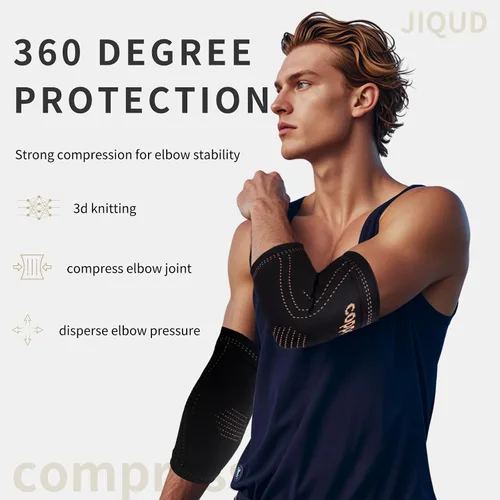 Vista 5 de Codera para el codo para tendinitis y codo de tenista para mujeres, manga de compresión de cobre para alivio del dolor del codo de golfista