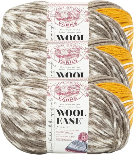 Vista 13 de Lion Brand Yarn - Ovillo de lana Wool Ease Fair Isle, hilo para tejer, color beige/oliva, 1 unidad Worsted Weight Wool Acrylic Blend Knit &