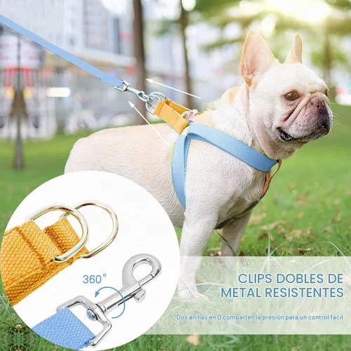 Vista 2 de Juego de arnés y correa para perro sin tirones, collar de perro, arnés halter para perro con soporte para bolsa de excrementos, correas ajustables