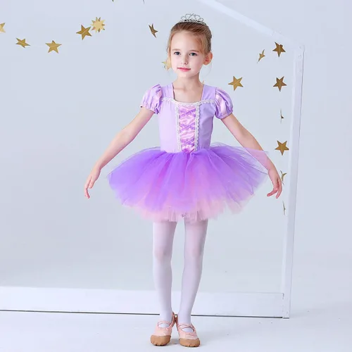 Vista 2 de WonderBabe Girls Ballet Dress Short Sleeve Leotards Skirted Dance Tutu Dress Princess Birthday Party Fancy Ballerina Costume
