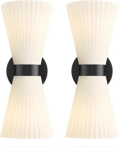 Vista 10 de HWH - Lámpara de pared para interiores, moderno aplique de pared con pantalla de vidrio a rayas blancas esmeriladas, aplique de pared individual