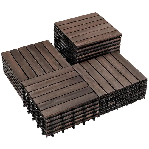 Vista 40 de PrimeZone - 9 azulejos entrelazados de madera de acacia sólida para terraza, patio, 12 x 12 pulgadas, impermeables, para interiores y exteriores