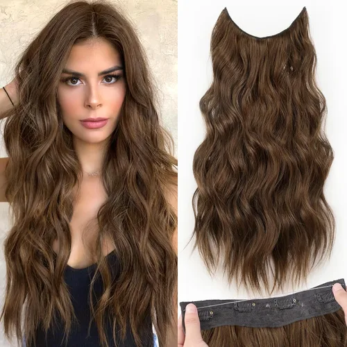 Vista 76 de Extensiones de cabello con hilo invisible, diadema transparente, ajustables, 4 clips fijadores, cabello largo y ondulado de 12 pulgadas, balayage