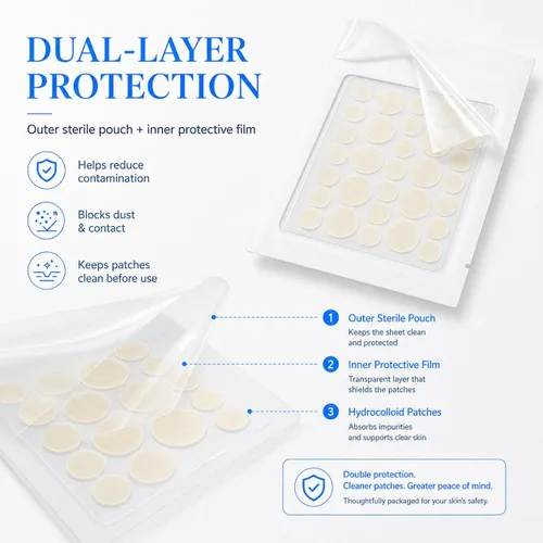 Vista 5 de 50 parches desechables para espinillas de hidrocol y 72 puntos de aguja para acné Ultrafine Pimple Popper Needle Clear Blemishes Milia; Calendula