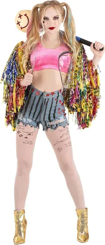 Vista 2 de Disfraz de Harley Quinn para mujer con diseño de pájaros de presa para disfraz de Harley Quinn