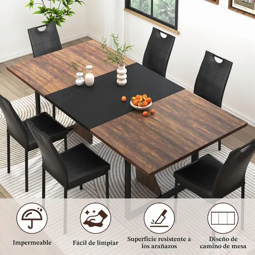 Vista 3 de Mesa de comedor grande de 70 pulgadas para 4, 5, 6 personas, mesa de comedor de cocina de granja con mesa de madera marrón, mesas de comedor