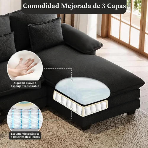 Vista 8 de Sofá nube en forma de U de 130 pulgadas con casa para gatos, sofá modular de gran tamaño para sala de estar, cómodo sofá grande de chenilla, juego