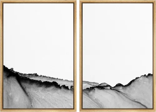 Vista 6 de SIGNWIN Lienzo enmarcado para pared, juego de arte con anillos de árbol de bosque grunge en blanco y negro, ilustraciones de naturaleza silvestre