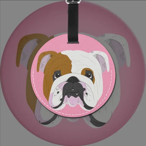 Vista 2 de Etiqueta de equipaje Bulldog Inglés rosa, bolsa de piel sintética, maleta de viaje, identificación de identificación, etiqueta de equipaje