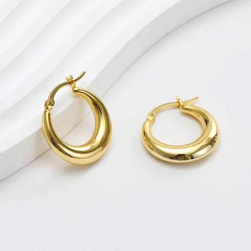 Vista 5 de Chunky Gold Hoop Earrings for Women 14k Gold Plated Stainless Steel Thick Hoop Earrings Dainty Cute Hypoallergenic Earrings Minimalist Jewelry Gift
