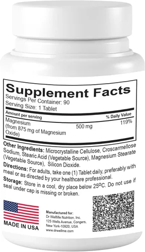 Vista 2 de Dr.WellMe - Tabletas de óxido de magnesio de 500 mg – 90 tabletas mantienen la salud del corazón, los músculos y los huesos, promueve el metabolismo