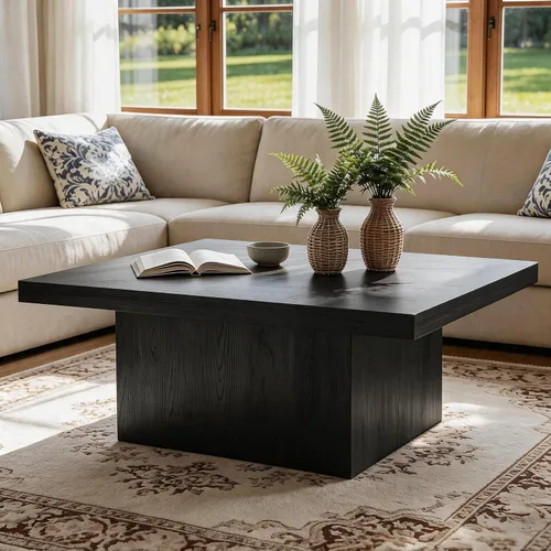 Vista 4 de Mesa de centro cuadrada, mesa de madera para sala de estar, mesa central con una mesa grande, 35.4 x 35.4 pulgadas, para espacios pequeños