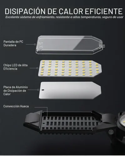 Vista 3 de BRAINIAC Bombillas LED de garaje de 100 W con 6 paneles ajustables, E26/E27 tornillo de enchufe, luz LED de techo de garaje deformable para almacén