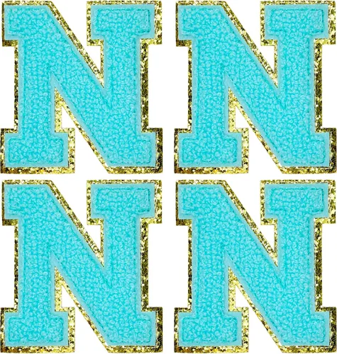 Vista 11 de Jongdari Letras termo-adhesivas de felpilla para ropa, parches de letras del alfabeto con brillantina para coser, con adhesivo planchado, 4 Azul