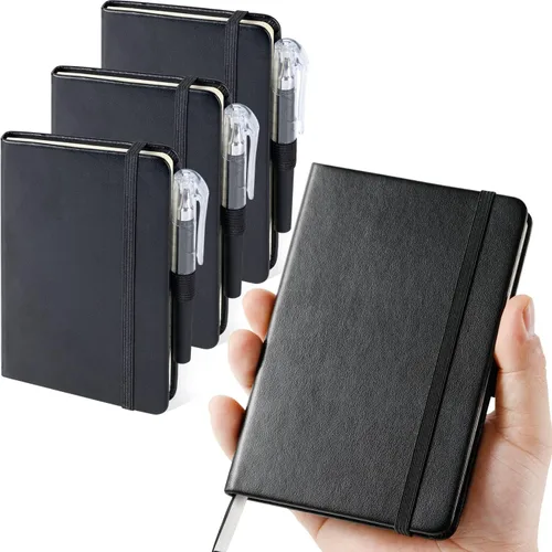 Vista 20 de Paquete de 3 cuadernos rayados con bolígrafo, cuadernos A5 (5.7 x 8.4 pulgadas) de tapa dura de cuero para mujeres y hombres, trabajo, 160 páginas