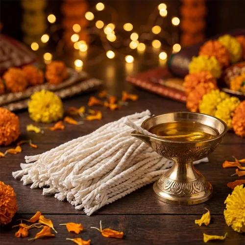 Vista 7 de Largo algodón trenzado mechas Diya Bati Puja religioso Jyot Akhand lámpara de aceite Diwali Iluminación 500 pc (Largo)
