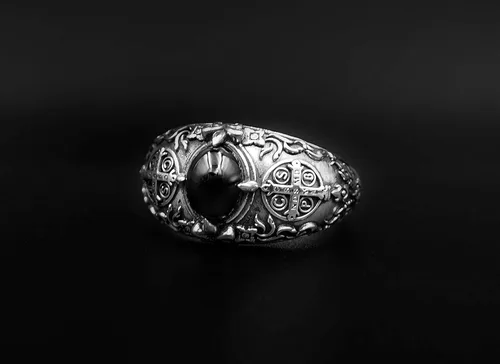 Vista 2 de Onyx - Anillo de exorcismo de San Benito para hombre, anillo de protección de demonio cruzado para mujeres y hombres, anillo de plata de ley 925