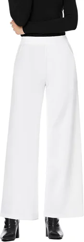 Vista 3 de MISS MOLY Pantalones palazzo de cintura alta y pierna ancha para mujer, pantalones elásticos casuales de negocios