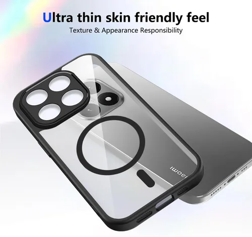 Vista 359 de Funda magnética transparente compatible con Xiaomi 17T, color negro 2 en 1 PC + TPU cubierta de teléfono a prueba de golpes, carcasa protectora