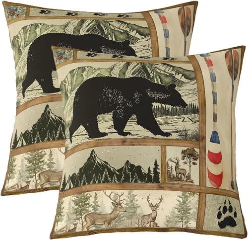 Vista 17 de Erosebridal Juego de 2 fundas de almohada occidentales de 16 x 16 pulgadas, fundas de almohada cuadradas decorativas de cuadrícula marrón retro