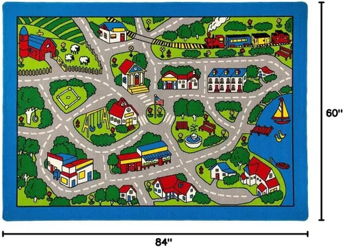 Vista 2 de Champion Rugs Alfombra para niños/habitación de bebé/guardería/aula/sala de juegos. Carreteras. Ciudad. Ciudad. Pistas de autos de carreras.