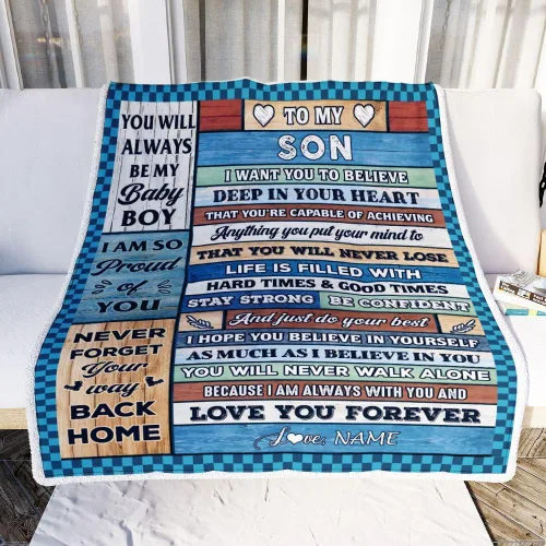 Vista 2 de Manta Personalizada "To My Son" de Mamá y Papá Regalos para Hijo que Va a la Universidad Cumpleaños Graduación Navidad Regalo Personalizado Manta