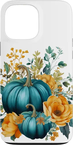 Vista 23 de iPhone 16 Teal Autumn Pumpkin Floral Fall Harvest Foliage Case