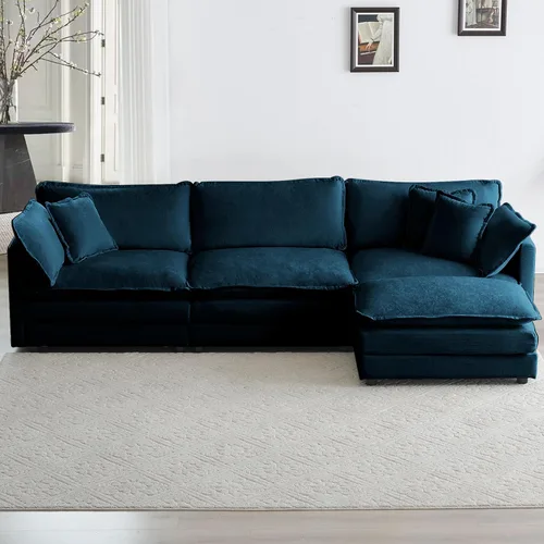 Vista 23 de Sofá modular modular con otomano: sofá moderno en forma de L de 76.7 pulgadas, cómodo sofá biplaza, sofá de 3 plazas de felpilla con almohada