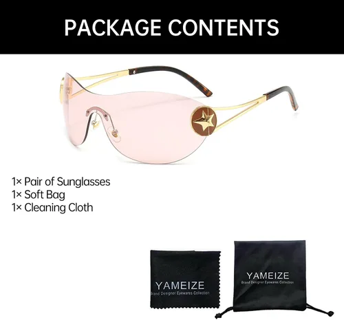 Vista 4 de YAMEIZE Gafas de sol envolventes Y2K de gran tamaño, con escudo futurista ovalado, sin marco, de metal, para mujeres y hombres