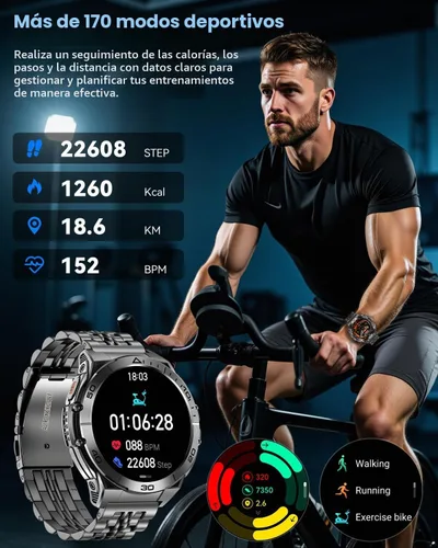 Vista 4 de Military Smart Watch for Men (2 Bands), AMOLED Rugged Tactical Smartwatch with Flashlight & Bluetooth Call, Waterproof Fitness Tracker with 116