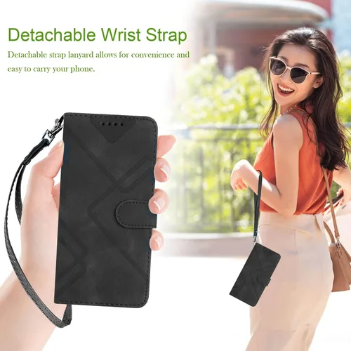 Vista 5 de para Samsung S21 Funda Billetera Titular de la tarjeta Correa (negro) PU Leather Pattern, Card Slots, Cash Pocket, Kickstand, Magnetic Closure