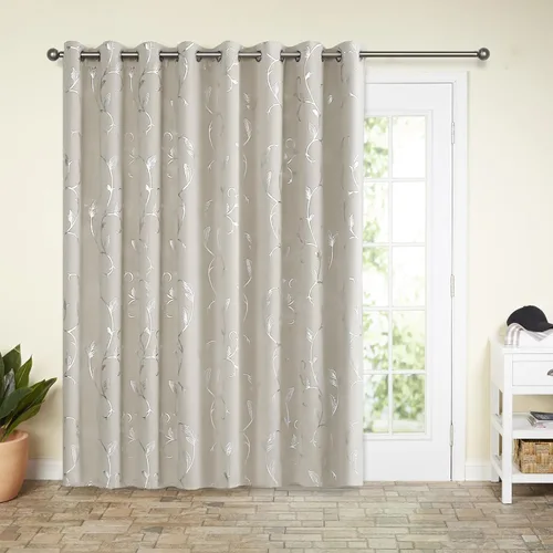 Vista 59 de BUHUA Juego de 2 paneles de cortinas opacas con estampado de vid plateada, cortinas con aislamiento térmico para oscurecer la habitación