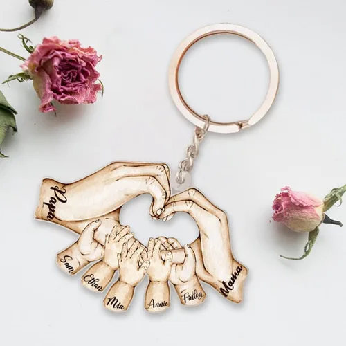 Vista 5 de TATLETATLE Llavero de puño personalizado de 1 a 6 nombres, llavero de acrílico con colgante de puño para papá de hija