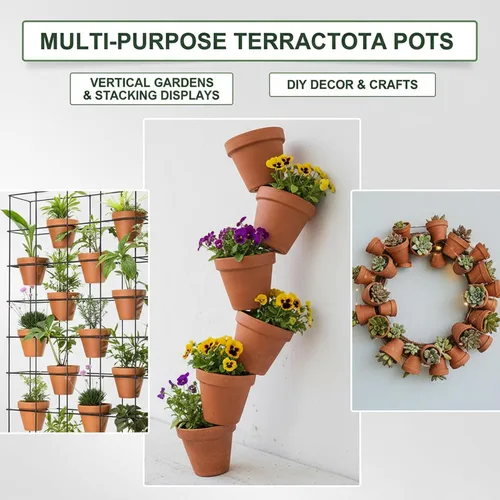 Vista 4 de Classic Ceramic Flower Pot for Herbs Small Plants 3 Set – Terracotta Pots with Drainage Hole & Saucer, 6 Inch