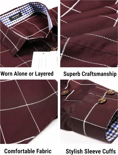 Vista 4 de Coofandy Camisa de vestir casual de manga larga a cuadros con botones para hombre