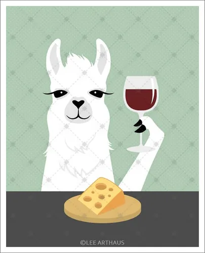 Vista 6 de Lee ArtHaus - Impresión artística de pared con diseño de llama blanca para beber vino y comer queso, sin marco