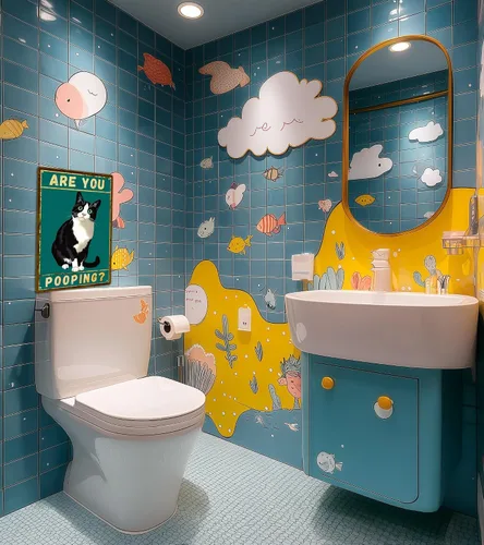 Vista 3 de Divertido arte de pared para baño, letrero de gato con texto en inglés "Are You Pooping", letreros metálicos vintage para baño, casa o apartamento