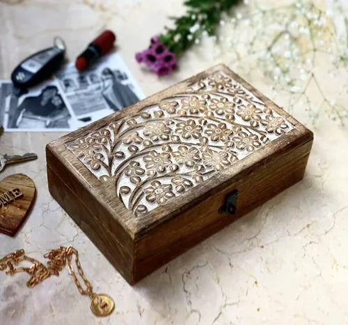 Vista 2 de Gran regalo de cumpleaños, joyero decorativo hecho a mano, de madera con cerradura y llave, organizador de joyas, caja de recuerdo, caja de reloj