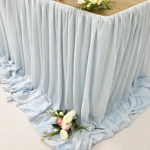 Vista 5 de Falda de mesa de chiffon con longitud extra, 6 pies, 9 pies, 14 pies, mantel transparente, para baby shower, cumpleaños, decoración principal